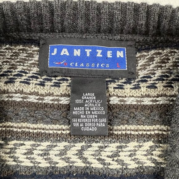 Vintage Jantzen Sweater Vest Mens L Brown Full Button Down 90s Grandpa Dad Core - Picture 5 of 6